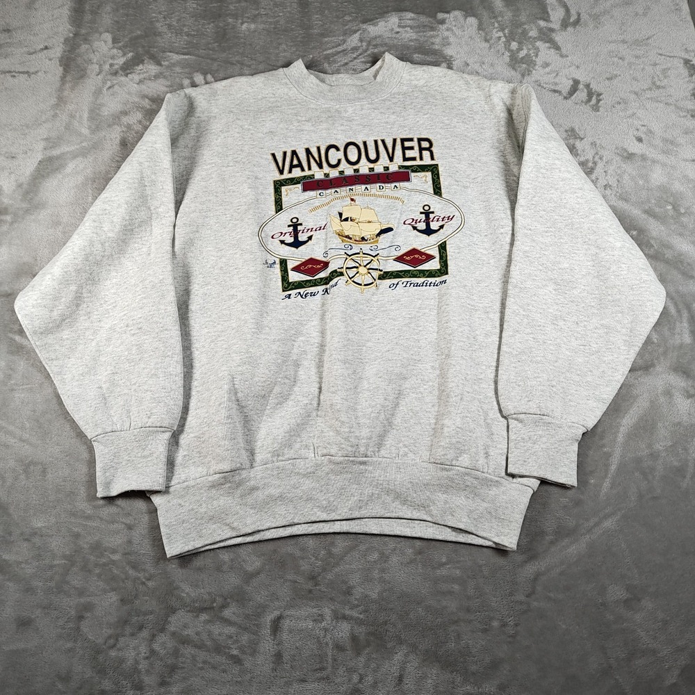 Vintage Vancouver Canada Sweatshirt Men Large Nautical Anchor Sailboat 90s